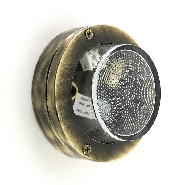 Kellerlampe Echt-Messing Glas G9 IP64 D: 14 Cm Rund Maritim Leuchte Wand AußEn-image