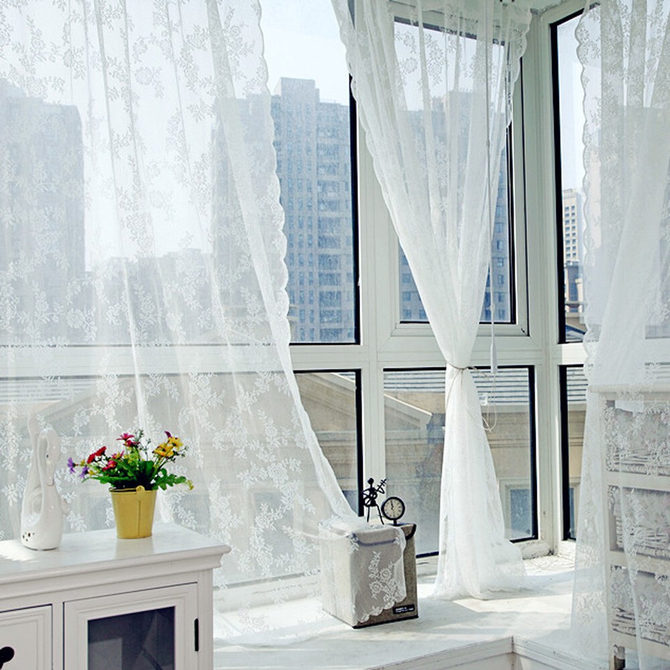 Leaf Printed Voile Curtain Soft Balcony Tulle for Bedroom Living Room