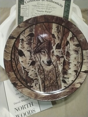 Bradford Exchange David Wenzel 'Northwoods Spirit' Wolf Collector Plate 90's-NEW