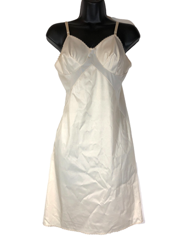 Vestido Vanity Fair Completo Sin Mangas Vintage Marfil Encaje Nylon Lencería Talla 34/S Años 50