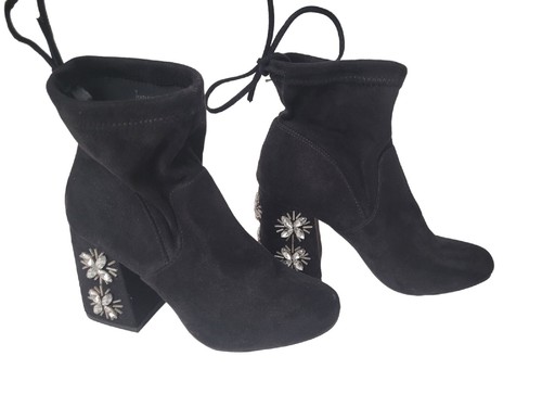A New Day Women's Maria Block Sock Booties Short Boots Flower Black SIZE 7 - Picture 2 of 10