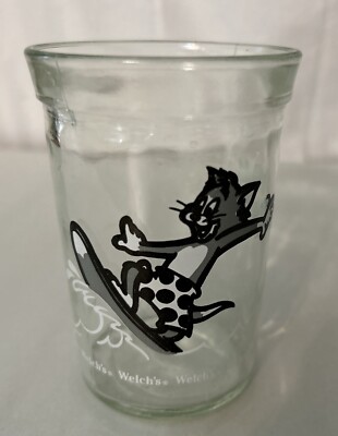 Vtg 1990 Glass Jar Tom & Jerry Cat Surfing Surfer Surf Welch's Mug Decor EUC