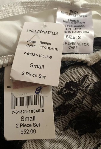 Linea Donatella White & Black Bodice Sheer Underwired Chemise & Thong Set Small - Picture 9 of 10