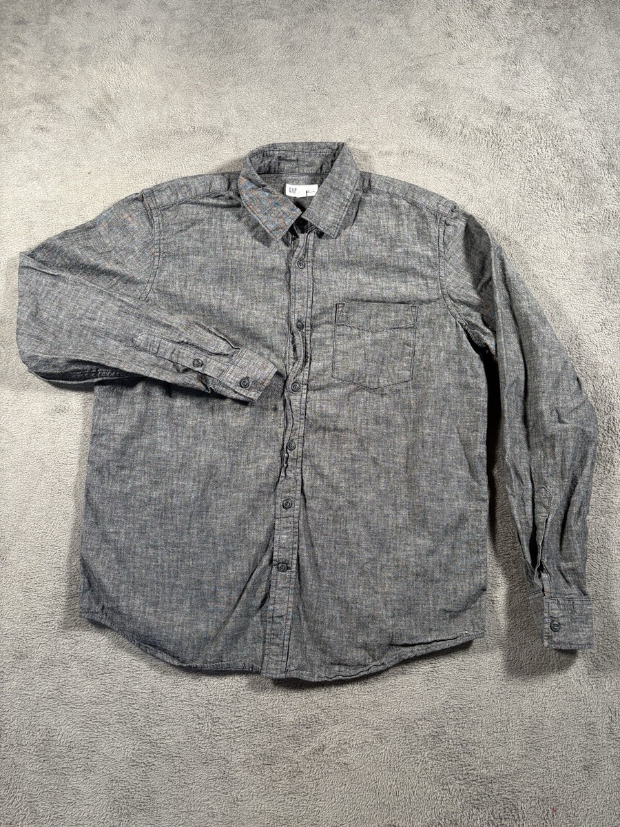 GAP Button Up Shirt Mens Large Heather Gray Chambray Long Sleeve