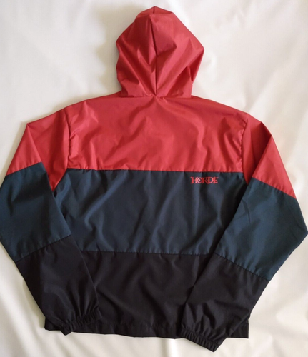 World Of Warcraft JINX Horde Hooded Windbreaker Jacket Full Zip Mens S Red Gray - Picture 2 of 12