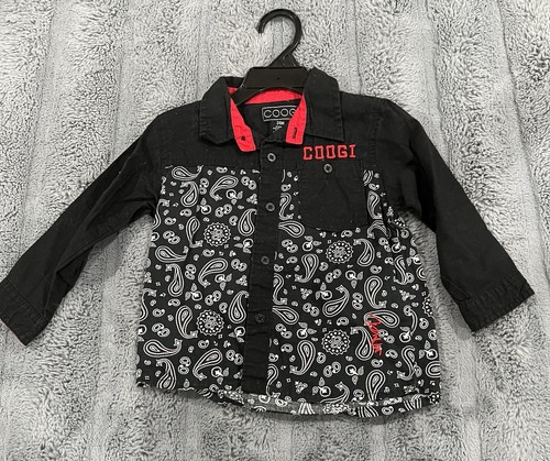 Coogi 24 Mo Button Down Shirt Black With White Paisleys