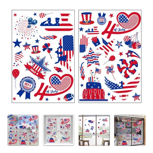  4 Sheets Independence Day Stickers Electrostatic Clings for Wall Decals