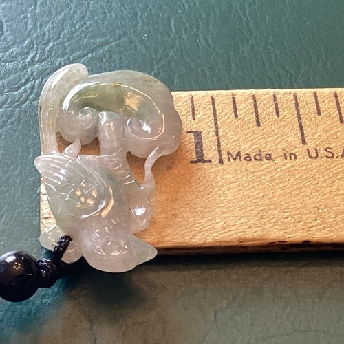 Light Green Two Toned Two Sided Jadeite Bird Sitting Translucent Pendant - Picture 3 of 9