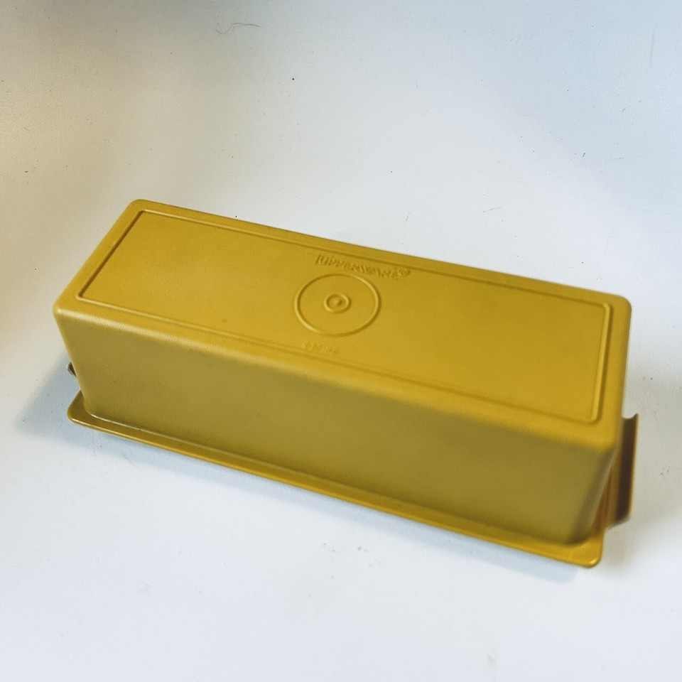 Tupperware Single Stick Butter Dish Harvest Gold Top 63710 Almond Base