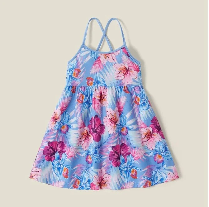 NWT Girls Blue & Pink Tropical Floral Dress | Size 2 Years | Party Dress