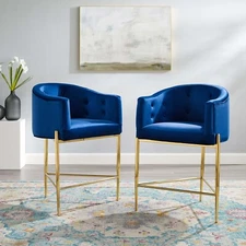 Modway Savour Tufted Performance Velvet Counter Stool Set of 2 in Navy