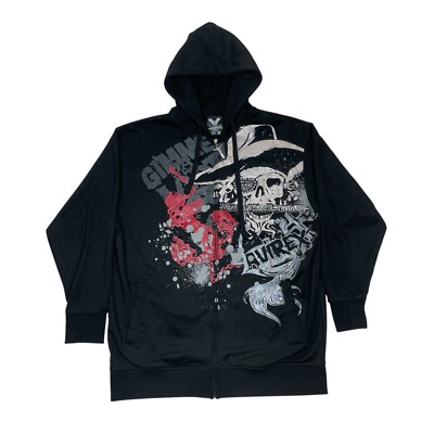 ジャケット・アウター Avirex 90s skull velour souvenir jacket Vintage Y2K Avirex Zip Up Hoodie Sweatshirt Studded Skull Knife