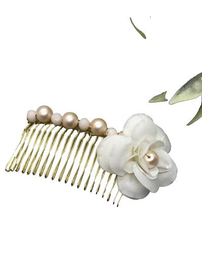 Debra Moreland Paris- Ivory Floral Hair Comb with Crystals Paris By Debra Moreland Ivory Enamel Flower Hair Comb Bridal  main image 2