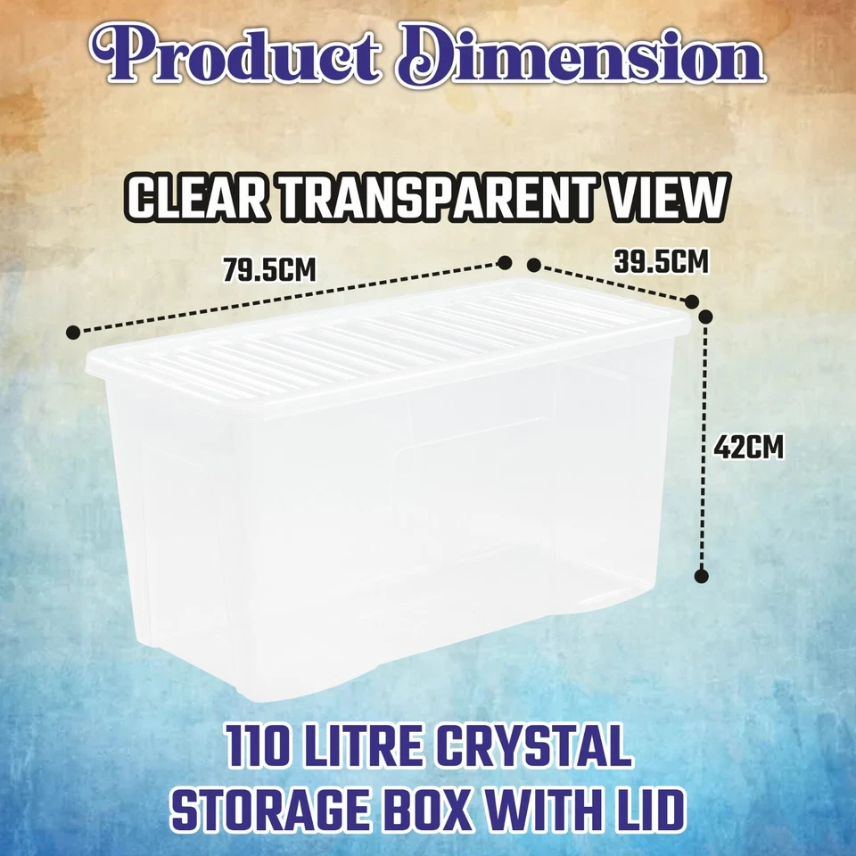 110 Litres CLEAR PLASTIC Extra Large Storage Box with Lid Strong Containers - UK - Image 2 of 4