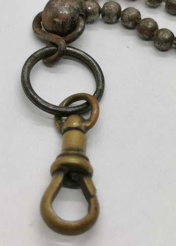 Vtg c1900 Steel Bead, Carved Wood & Black Jet Mourning Pocket Watch Albert Chain - Picture 3 of 12