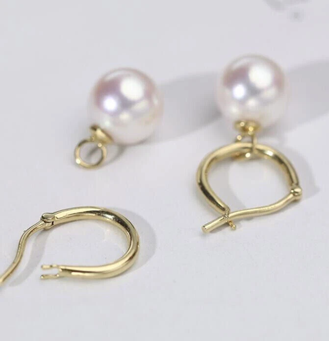 Pendiente de perlas 8-9 mm Tahití blanco concha del Mar del Sur oro de 18 quilates encantador popular Foto 3 de 4