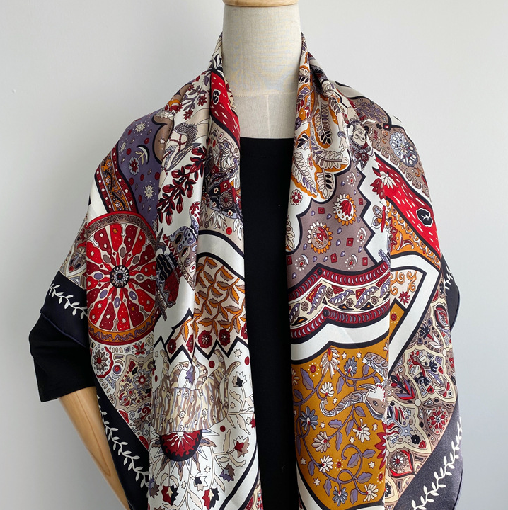 100% Silk grass Print Pure Twill Silk Wrap Scarf Bandana Large Shawl Kerchief 53