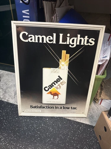 Vintage Advertisement Camel Lights Cigarette Tin Sign - 70's Original 17x21”