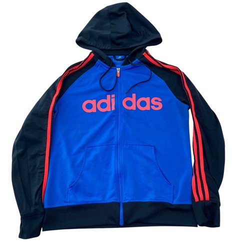 Adidas Climalite Track Jacket Boys Large Blue Zip Hooded Spell Out Athleisure
