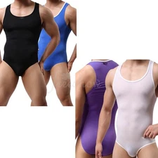 Men Stretchy One-piece Wrestling Thong Singlet Sport Leotard Tank Top Bodysuit