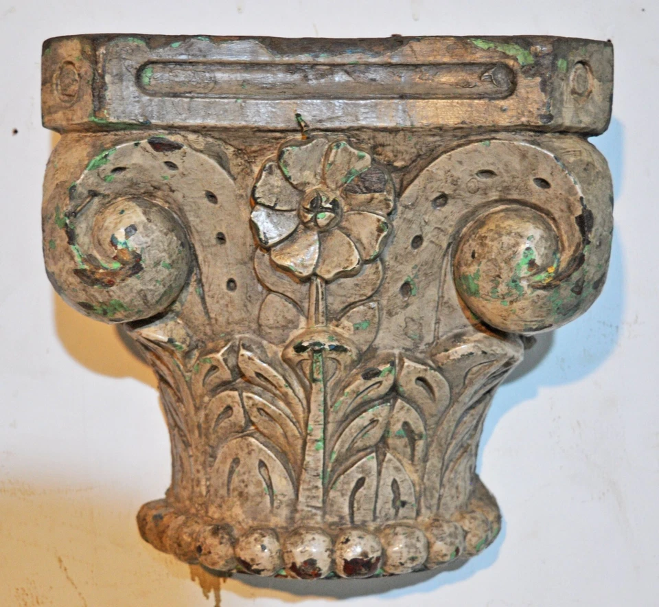 Ancien en Bois Mural Décor Lourd Base Étagère Original Très Fin Main Sculpture - Photo 3/4