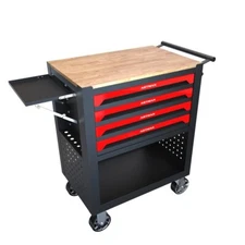 4-Drawer Rolling Tool Chest Tool Garage Storage Cabinet with Wheels & Wooden Top