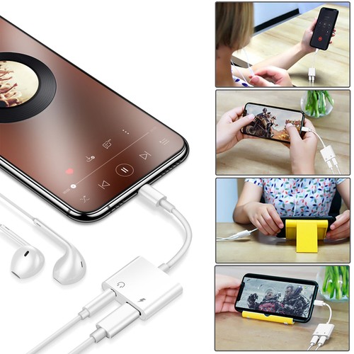 Dual Adapter 3.5mm Headphone & Charger 2in1 Adapter for iPhone 14 13 12 11 X MAX - Picture 2 of 9