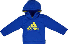 Adidas Toddler Blue Yellow Polyester Front Pocket Embroidered Logo Hoodie Sz 3T