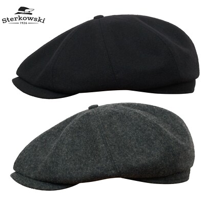 Sterkowski Berretto Rowdy In Lino 100% – Modello Newsboy A 8 Pannelli, Unisex, Fatto In Polonia, Nero, Taglia 7.5 - 2