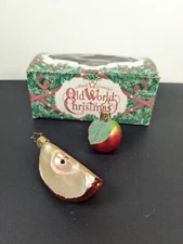 Merck Family's Old World Christmas Ornaments in Box Two Apple Slice Apple Fruit