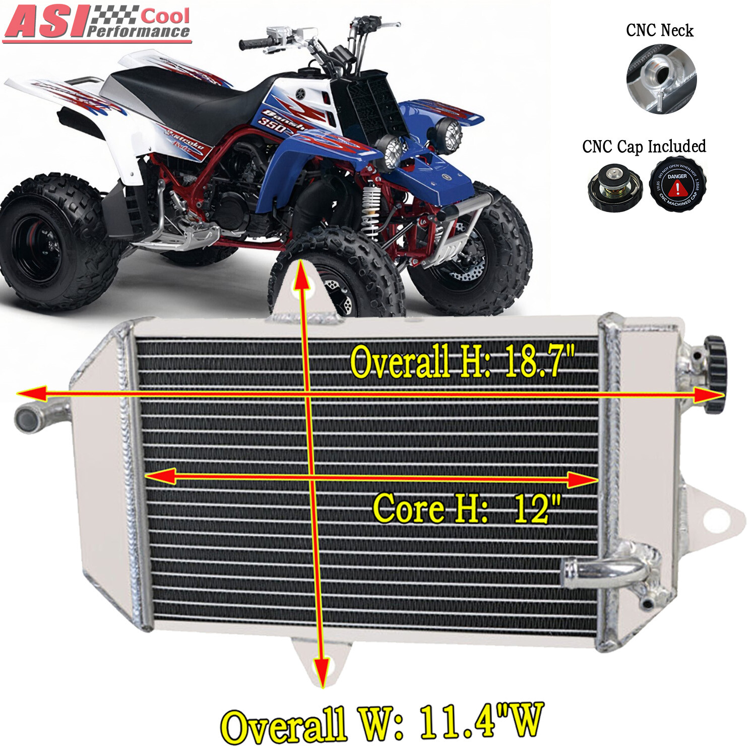 2 Row All-Aluminum Radiator Replacement For 1987-2006 Yamaha Banshee 350 YFZ350 - High Performance Direct Fit