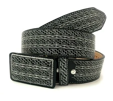 CINTO CHARRO BORDADO HILO PLATEADO. MENS RODEO SILVER STITCHING EMBROIDER BELT 