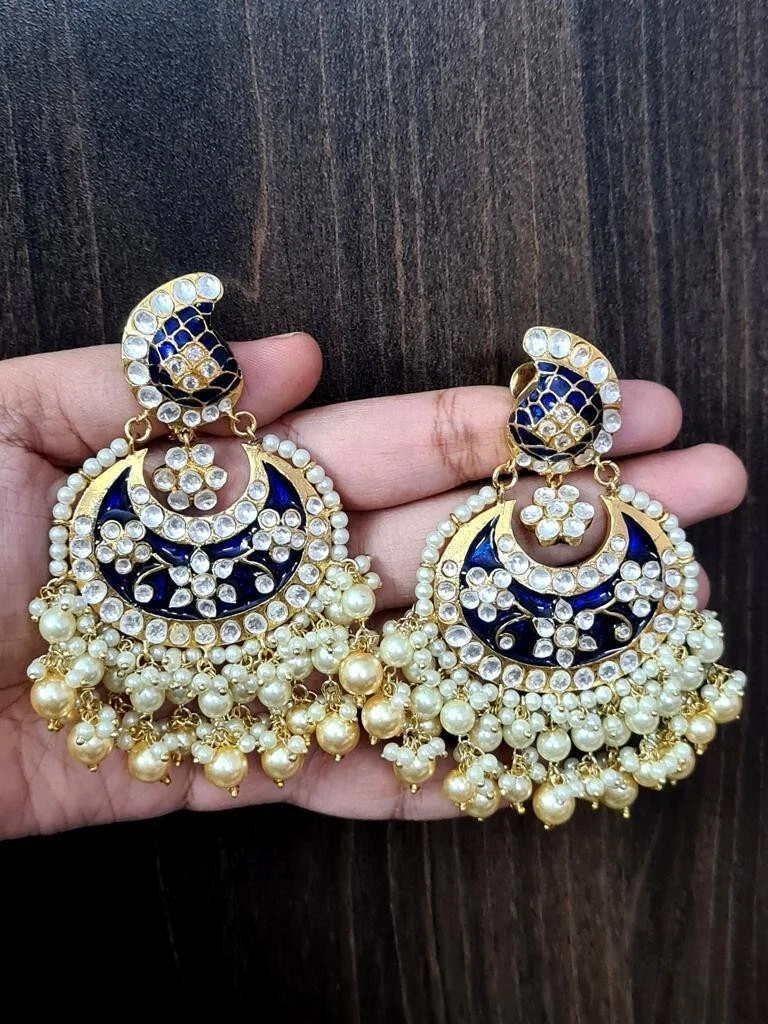 Blue kundan shop earrings