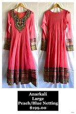 Large, Women's Indian Dress, Anarkali, Peach