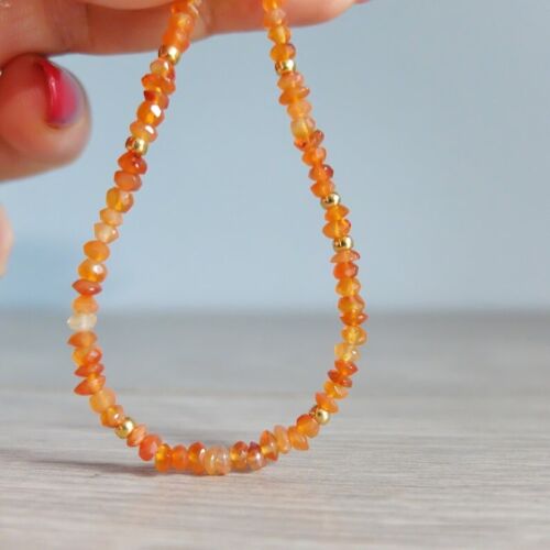 Bracciale fatto a mano corniola arancione sfaccettata rondelle 3-4 mm perle pietre preziose 6-8" - Foto 3 di 12