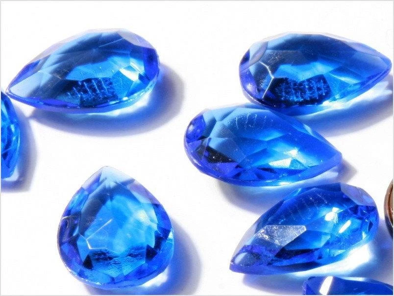 Lote (12) Estrás de cristal azul zafiro facetado lágrima vintage checo 19 mm Foto 2 de 3