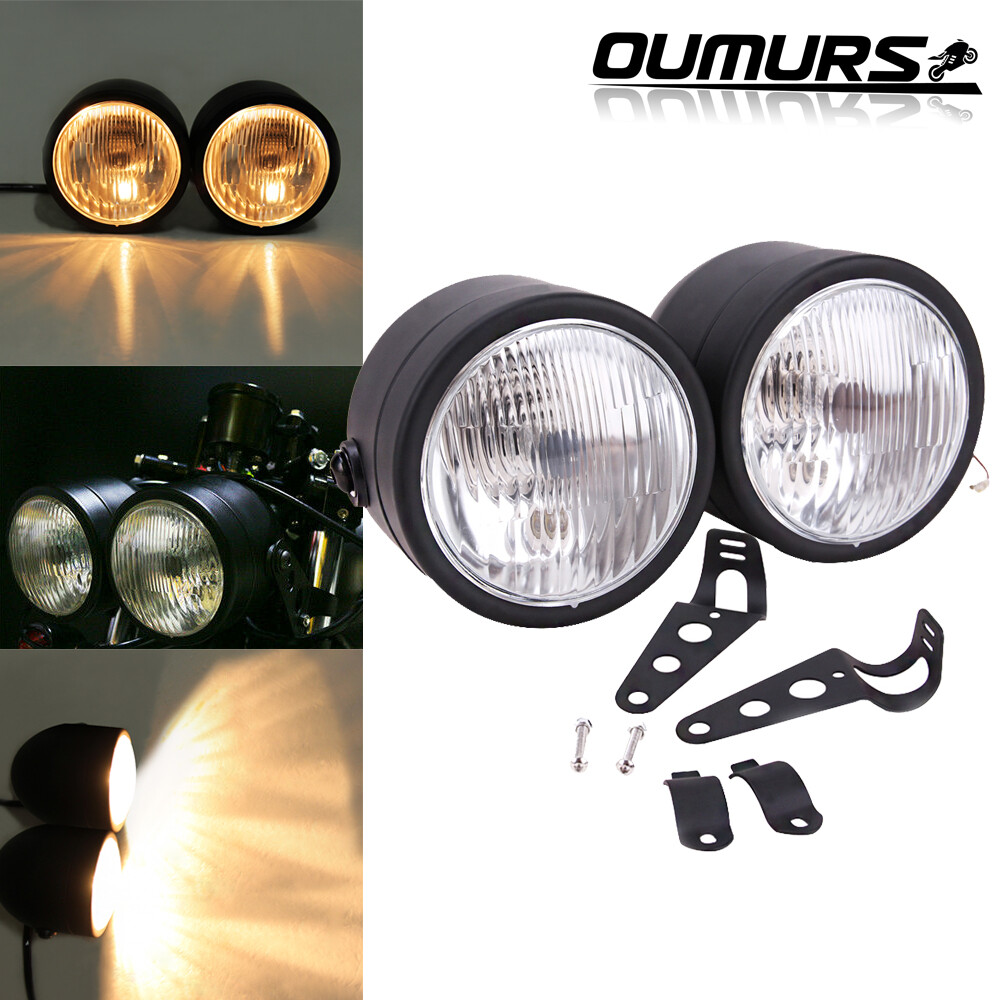 Black Dual Headlight Twin Lamp For Harley Street Cafe Racer Old