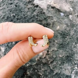 Authentic 2Ct Round Cut Simulated Diamond Boot Shape Stud Earring 14K Yellow Gold Plated