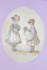Rare MINT Unused Vintage Tasha Tudor 2 Girls Greeting CARD Jenny Wren Press 