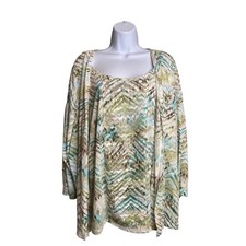 Alfred Dunner Womens Modern Artsy Print Cardigan Underlay Tunic Top Sz 3X Flowy