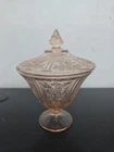 Pink Depression Glass Cabbage Rose Candy Dish  With Lid