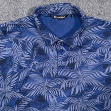 Travis Mathew Hawaiian Polo Shirt Mens Size 2XL Blue Palms Golf Performance AOP
