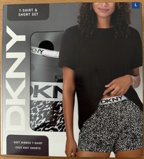 DKNY Womens T-Shirt / Tee and Short Pyjama / Lounge Set - Large - Black
