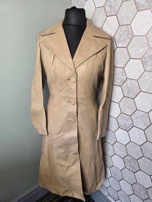 Vintage County 70er creme hellbraun Boho Retro Echtleder Pennylane Trenchcoat UK 10