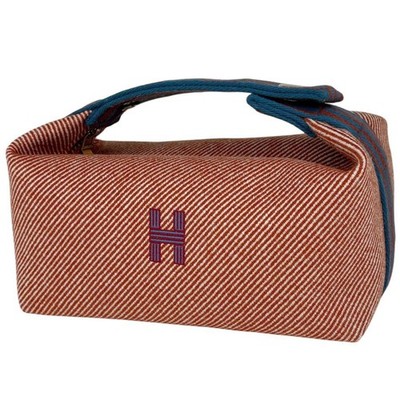 Hermes Bride a Brac PM Pouch H Logo Wool Orange Blue Cosmetic Bag Travel