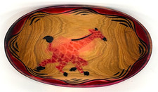 African Wood  Oval Giraffe Bowl Hand Painted Made in Kenya Decorative Folk Art