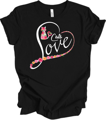 I Love Cats Floral Heart T-Shirt for Cat Lovers