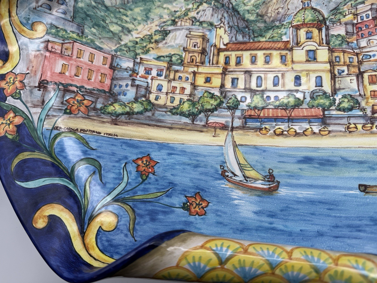 Positano Scenery 20" Decorative Ceramic Plate Handmade Hand Painted Italy OOAK