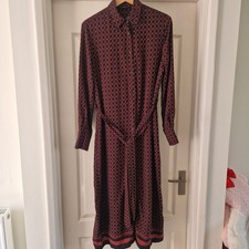 Size 12 Shirt Dress Midi Belted Brown Long Sleeve Collared
