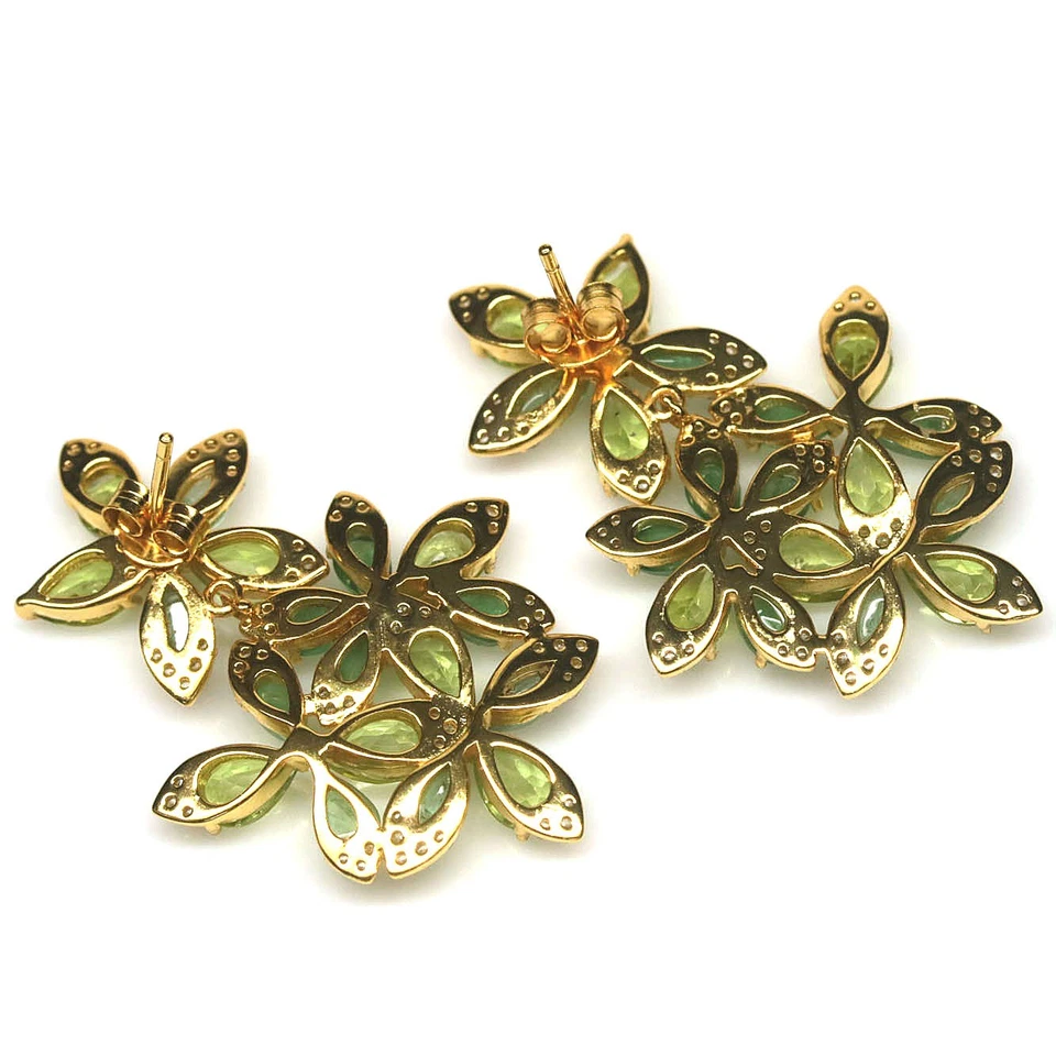 925 Sterling Silver Green Peridot, Emerald & Cubic Zirconia Earrings - Image 3 of 4